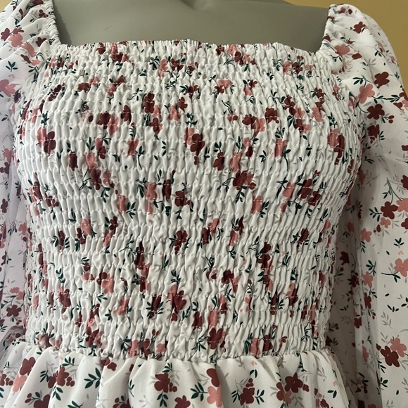 SHEIN White Cream Smocked Peplum Blouse - Picture 3 of 8